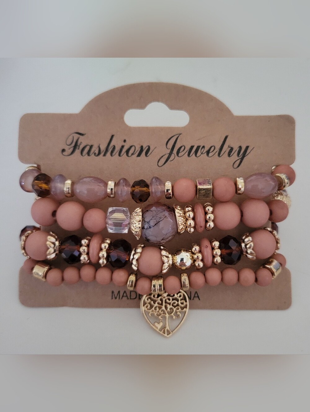 4 Strand Beaded Bracelet Tree Of Life Choose One Turquoise Peach or Blue - Picture 4 of 5
